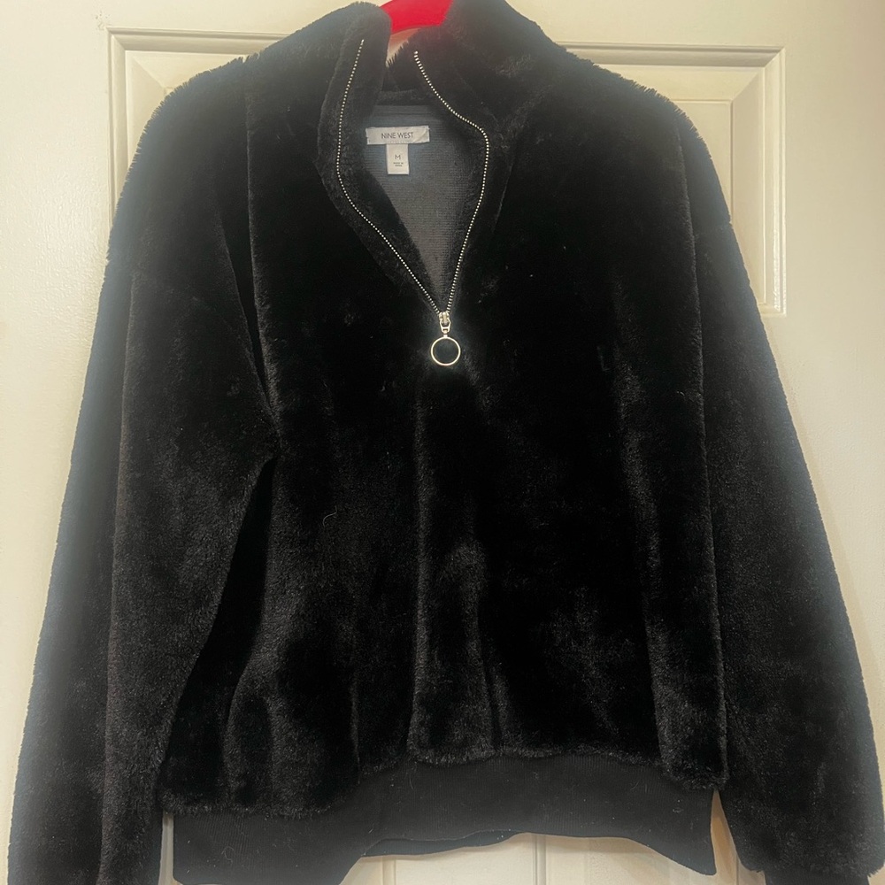 Nine West Black Teddy Half Zip Jacket